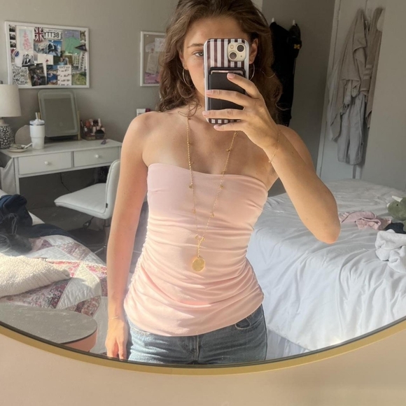 Zara Tops - Zara Soft Pink Strapless Ruched Tube Top